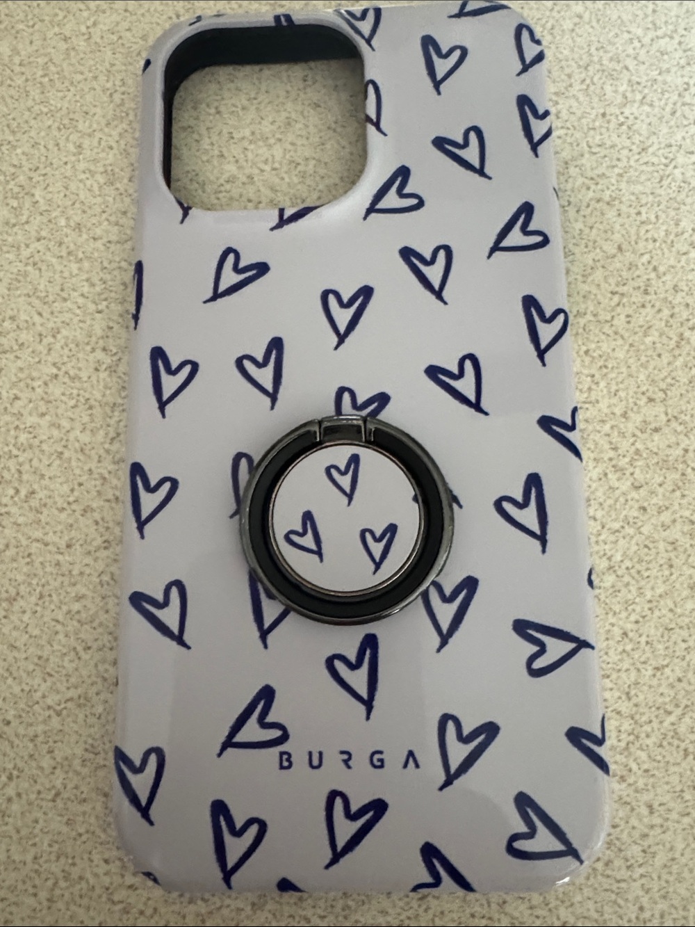 BURGA Lavender Heart Phone Case with Silver Ring Grip for iPhone 15 pro max